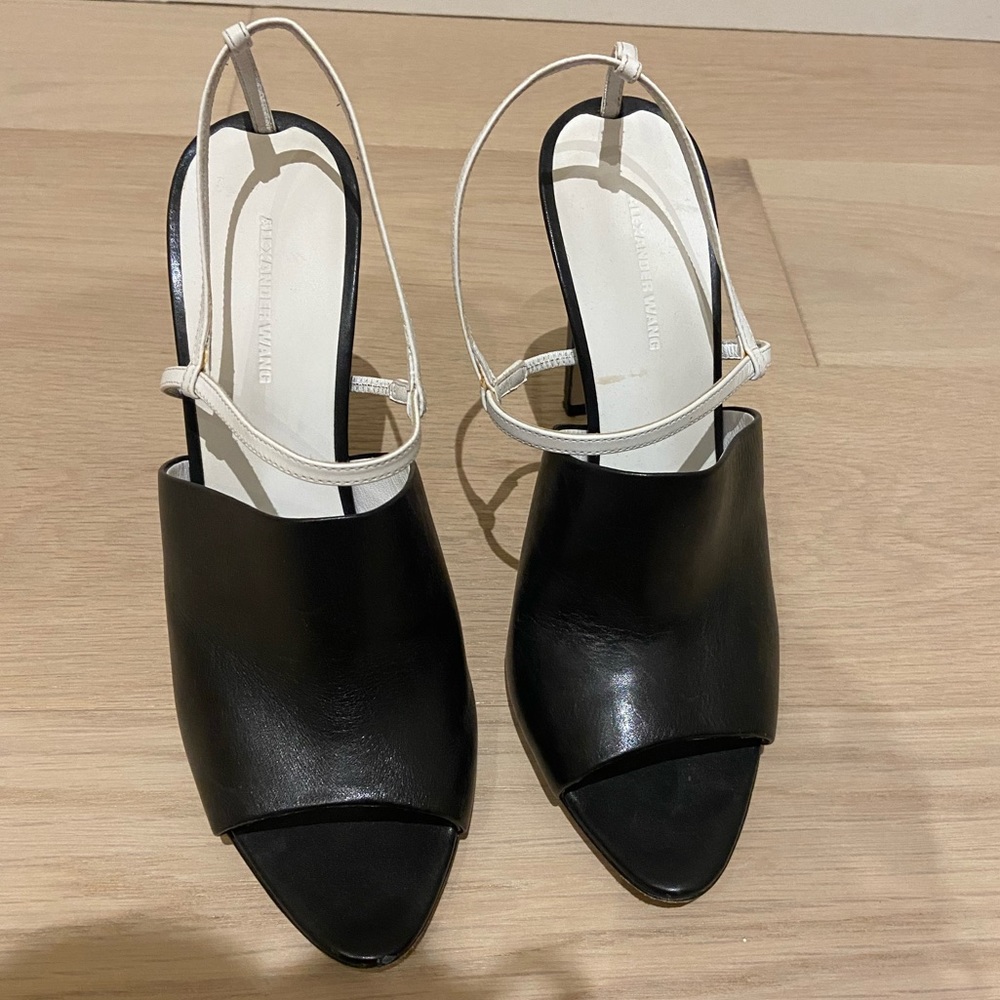 Alexander Wang black and white leather sling back heels.